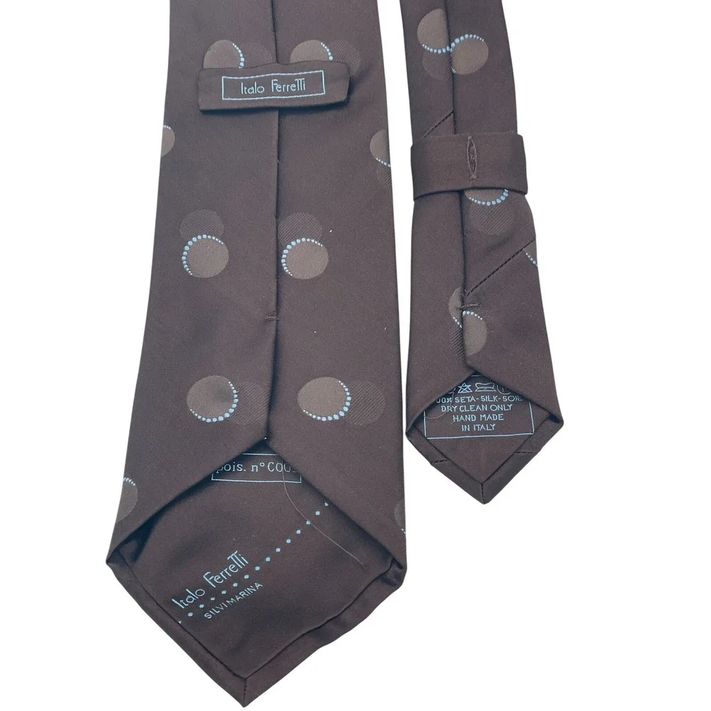 Italo Ferretti Mens Brown W/Circles‎ Handmade100% Silk Tie (TC12) NW/OTs